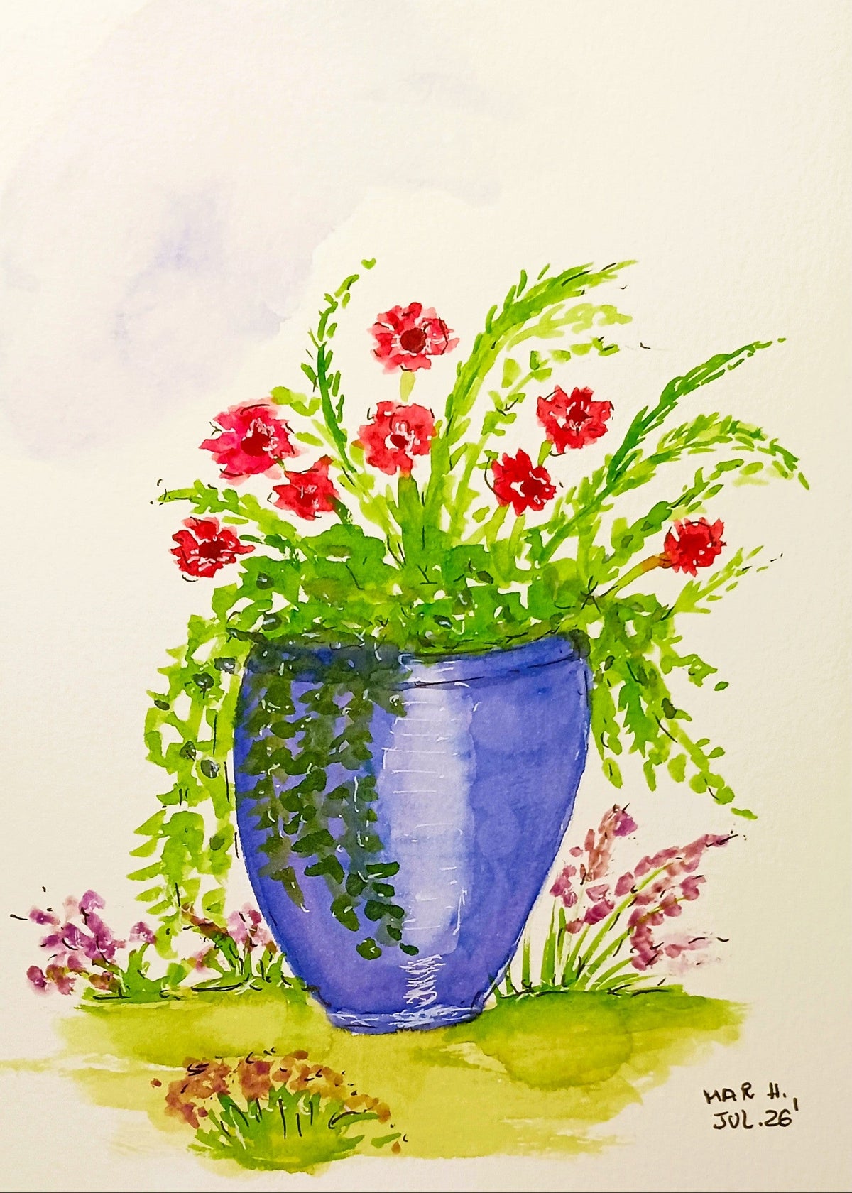 Maceta alta azul primavera