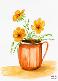 Floral en taza naranja
